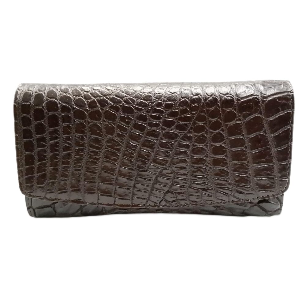 3664 New Brown Alligator Leather Belly Skin Tri-fold Clutch Wallet Purse.